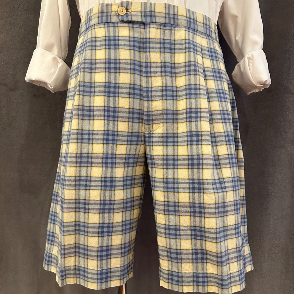 New Henry Jacobson size 34 blue plaid cotton madras shorts